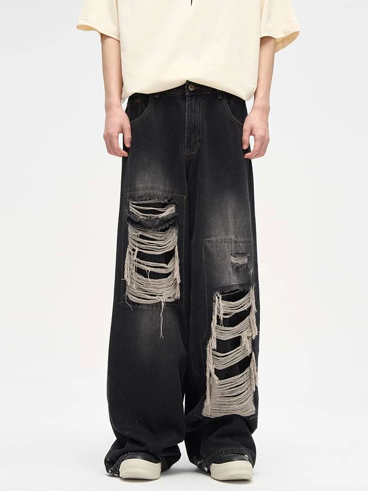 Faded Distressed Patchwork Jeans 1 Faded Distressed Patchwork Jeans