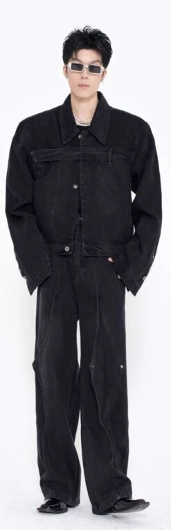 Slim Button Flap Layered Abstract Jeans -Modern Wear Shop a16ed95294d016f302df5a5f5bf66fbf