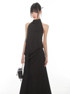 Backless Halter Neck Top And Flare Maxi Skirt Two-Piece Set -Modern Wear Shop a1772c612efdd8ad1c3046a0858e7176