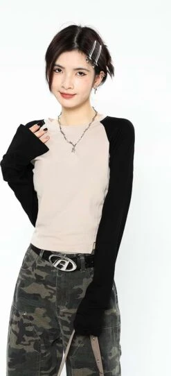 Ruched Side Baseball Long Sleeve T-Shirt -Modern Wear Shop a17e072e3d3f58be304799ec3f0797f9