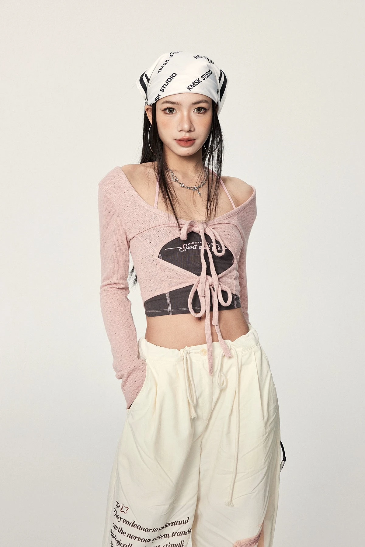 Long Sleeve Crop Top With Lace-Up Detail 10 Long Sleeve Crop Top With Lace-Up Detail - Image 10