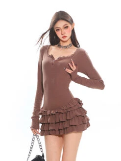 Tiered Ruffle Long Sleeve Mini Dress With Lace Trim 30 Tiered Ruffle Long Sleeve Mini Dress With Lace Trim -Modern Wear Shop a1b66707809180fb97398e7df784a734