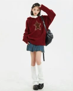 Oversized Star Patchwork Knit Hoodie Sweater -Modern Wear Shop a1b7eb96b4958e34a0e88739d2a8585c