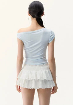 Off Shoulder Mesh Lace Panel Asymmetric Top -Modern Wear Shop a1b96df59dc7f46b3c69cceb0f3620da