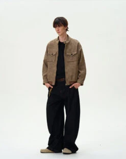 Houndstooth Pattern Zip Jacket With Chest Pockets -Modern Wear Shop a1cd7810749f8c5cc5013c83412250ea