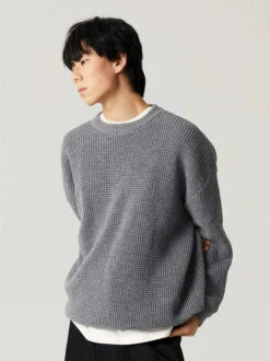 Oversized Crewneck Waffle-Weave Knit Sweater -Modern Wear Shop a27ea62d5bfba6e658586d46e918e383
