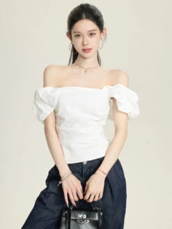 Ruched Side Off Shoulder Puff-Sleeve Top -Modern Wear Shop a29232a296b67bff4e2456e6ed8d7997