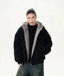 Faux Fur Lined Bomber Jacket With Pockets
