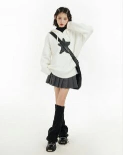 Oversized Star Patchwork Knit Hoodie Sweater -Modern Wear Shop a305dbfc16cdffde2a4ab0f8dd5c6240