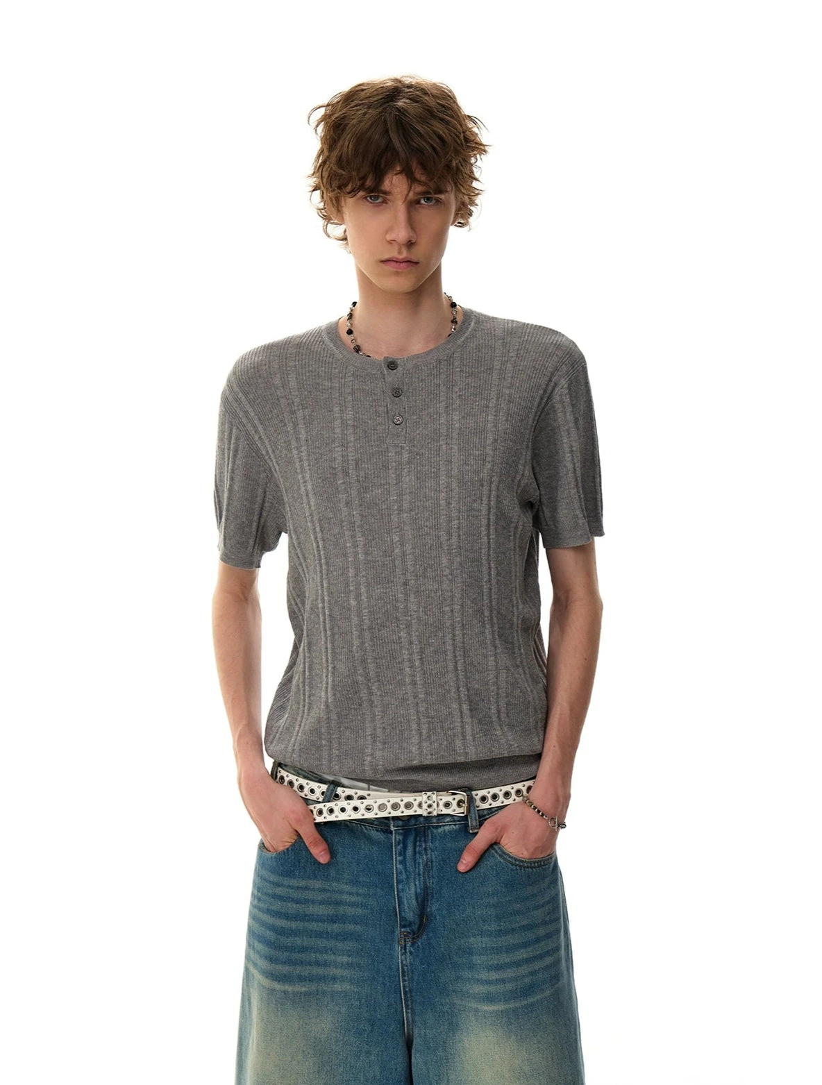 Ribbed Knit Half Button Short Sleeve Shirt 6 Ribbed Knit Half Button Short Sleeve Shirt - Image 6