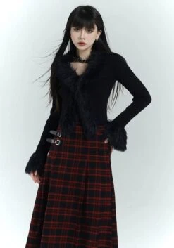 Ribbed Cardigan With Faux Fur Trim Detail