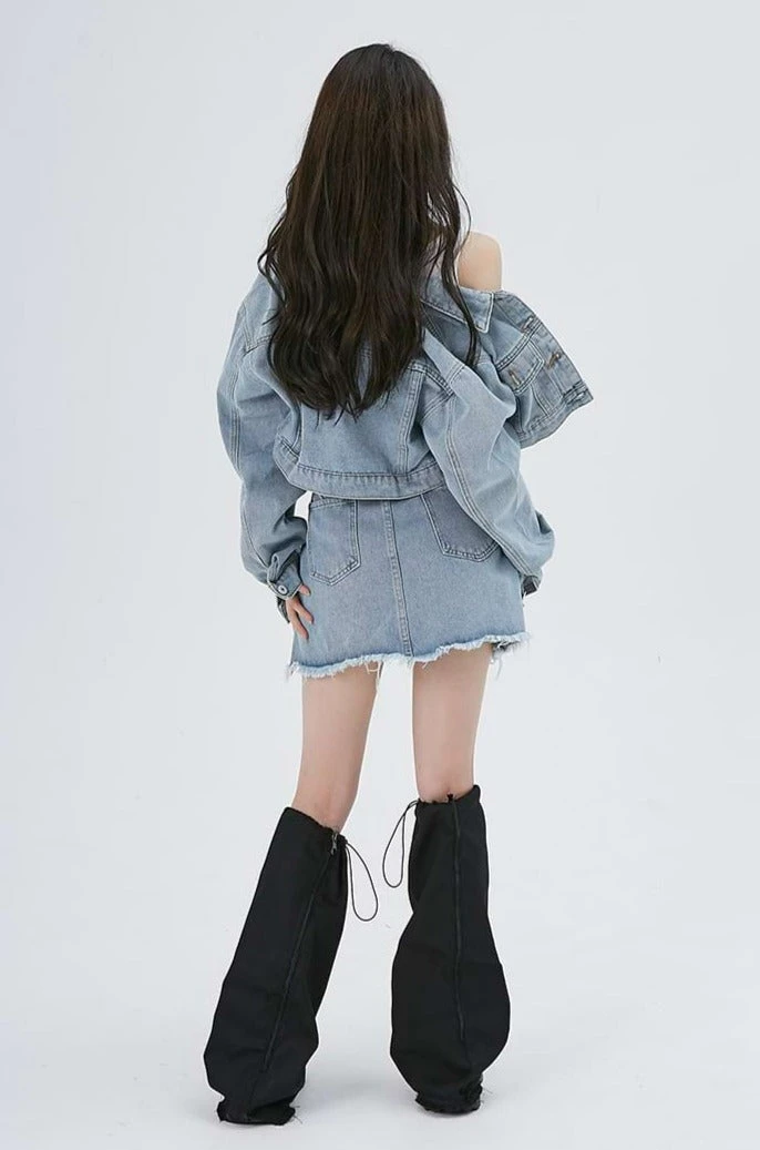 Cropped Denim Jacket And Distressed Hem Mini Skirt Two-Piece Set 11 Cropped Denim Jacket And Distressed Hem Mini Skirt Two-Piece Set - Image 11
