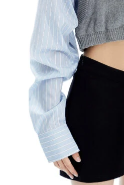 Mock Two-Piece Stripe Button Cropped Shirt-Top -Modern Wear Shop a3b4ebc85d38b016afa40ed6bc5a41cd