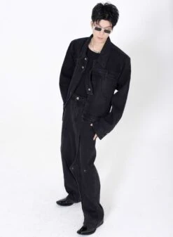 Slim Button Flap Layered Abstract Jeans -Modern Wear Shop a3ce2f303fd632082fd0c0e1024e1782