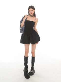 Sleeveless Spaghetti Strap Bubble-Skirt Skater Dress -Modern Wear Shop a3f5b6332e1c89918108098b65e09ef8