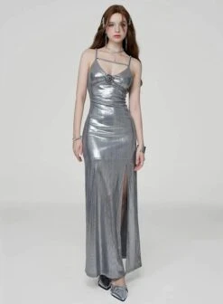 Metallic Sheen Slip Dress With Thigh-High Split 23 Metallic Sheen Slip Dress With Thigh-High Split -Modern Wear Shop a429eff36393b13cfd6add671322d4c7
