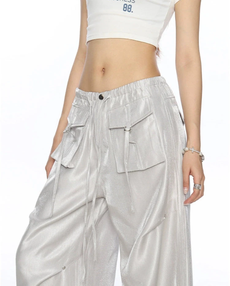 Wide Leg Shimmer Pants With Utility Pockets 6 Wide Leg Shimmer Pants With Utility Pockets - Image 6