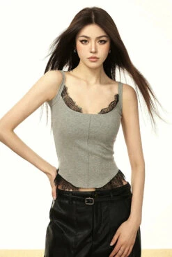 Mock Two Piece Lace Trim Ribbed Tank Top -Modern Wear Shop a48418ecedbd18645cfc322f1721503f