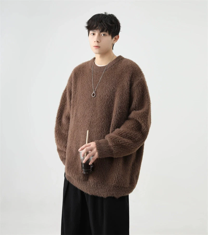 Fuzzy Crew Neck Oversized Knit Sweater 9 Fuzzy Crew Neck Oversized Knit Sweater - Image 9