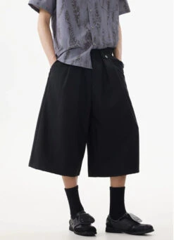 Wide Leg Pleated Tailored Suit Long Bermuda Shorts -Modern Wear Shop a519162571fcb9c2e25d795895051306