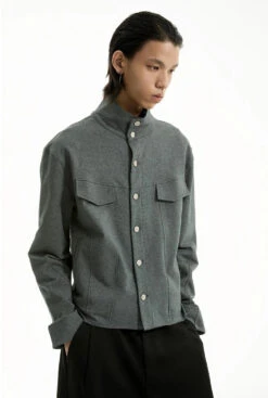High Collar Terry Button Jacket With Chest Pockets -Modern Wear Shop a528f17dc0fc13334c000347c76de039 1