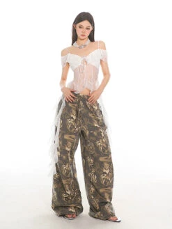 Off-Shoulder Lace Sheer Crop Top With Tassel Details -Modern Wear Shop a54fac42e0335f6a65f0dab77817c9a6