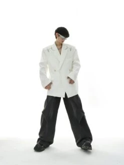 Oversized Double-Breasted Blazer With Peak Lapels And Silver Accents -Modern Wear Shop a54fdd8df39c12737856427070ab97cf