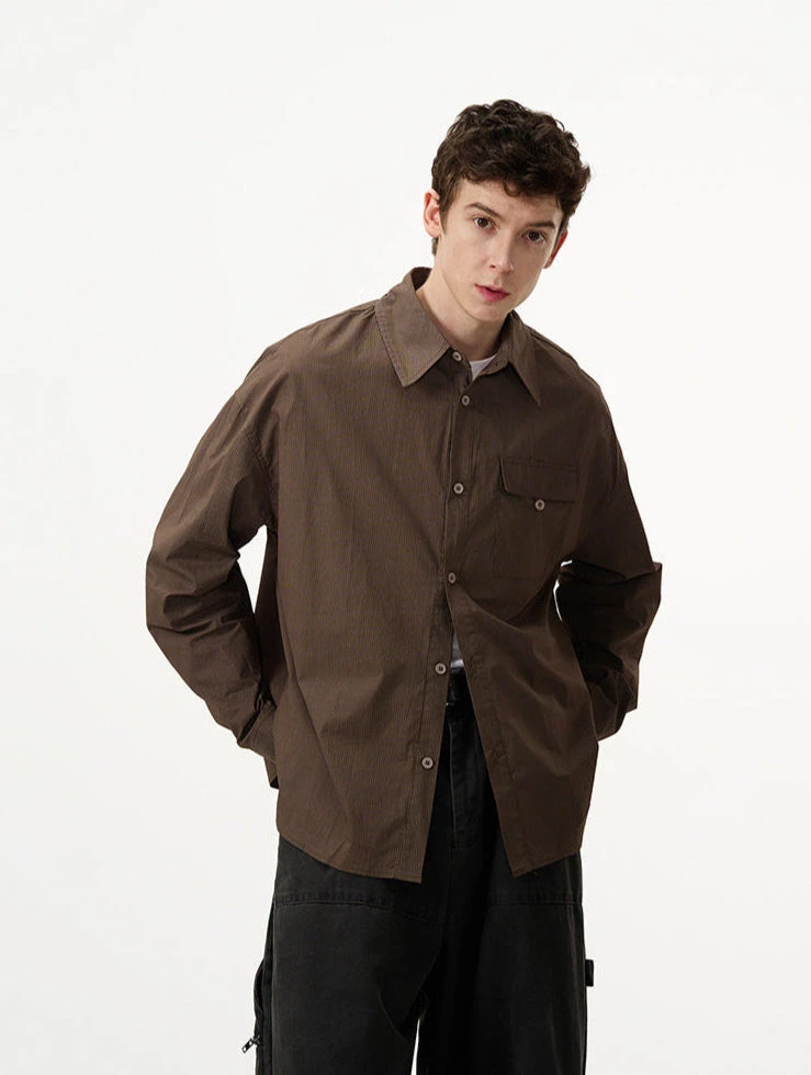 Pinstripe Long Sleeve Button Shirt With Chest Pocket 6 Pinstripe Long Sleeve Button Shirt With Chest Pocket - Image 6