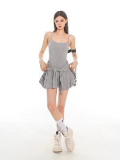 Sleeveless Crop Top And Pleated Shorts With Cardigan Tee Three-Piece Set -Modern Wear Shop a58db510c567f17473390b4f3cea6e6a