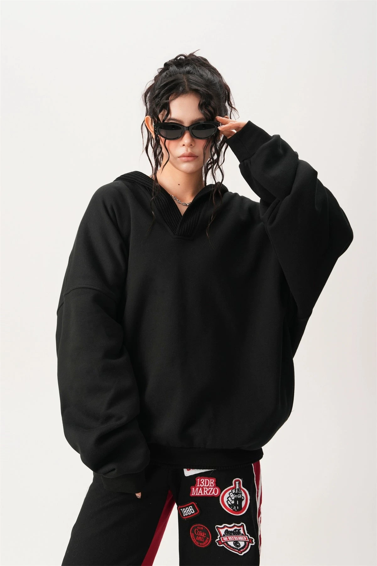 Oversized Knit Ribbed Heathered Hoodie 14 Oversized Knit Ribbed Heathered Hoodie - Image 14
