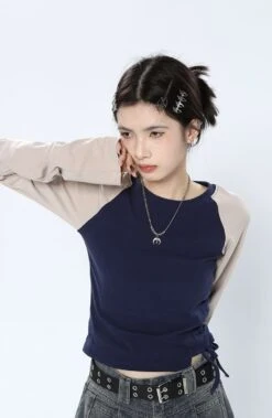 Ruched Side Baseball Long Sleeve T-Shirt -Modern Wear Shop a5b879e16065c88bf924c119d1c2be6c