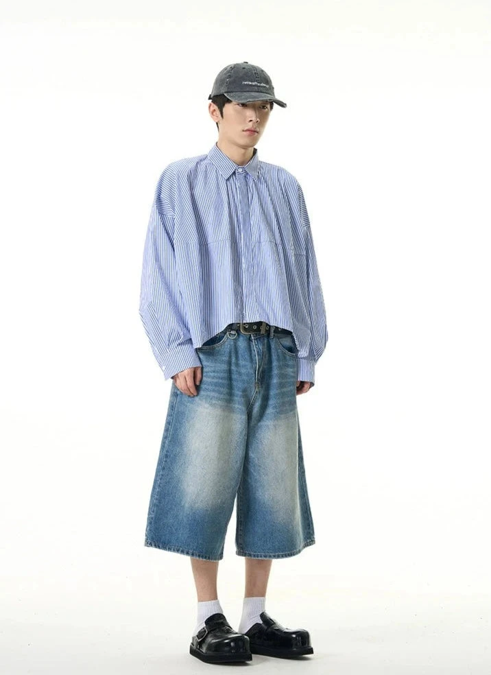 Oversized Striped Drop-Shoulder Cropped Button-Up Shirt 8 Oversized Striped Drop-Shoulder Cropped Button-Up Shirt - Image 8