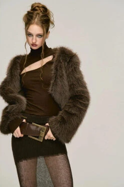 Faux Fur V-Neck Short Coat -Modern Wear Shop a60c6167e978f77d7b37df3c02e57340