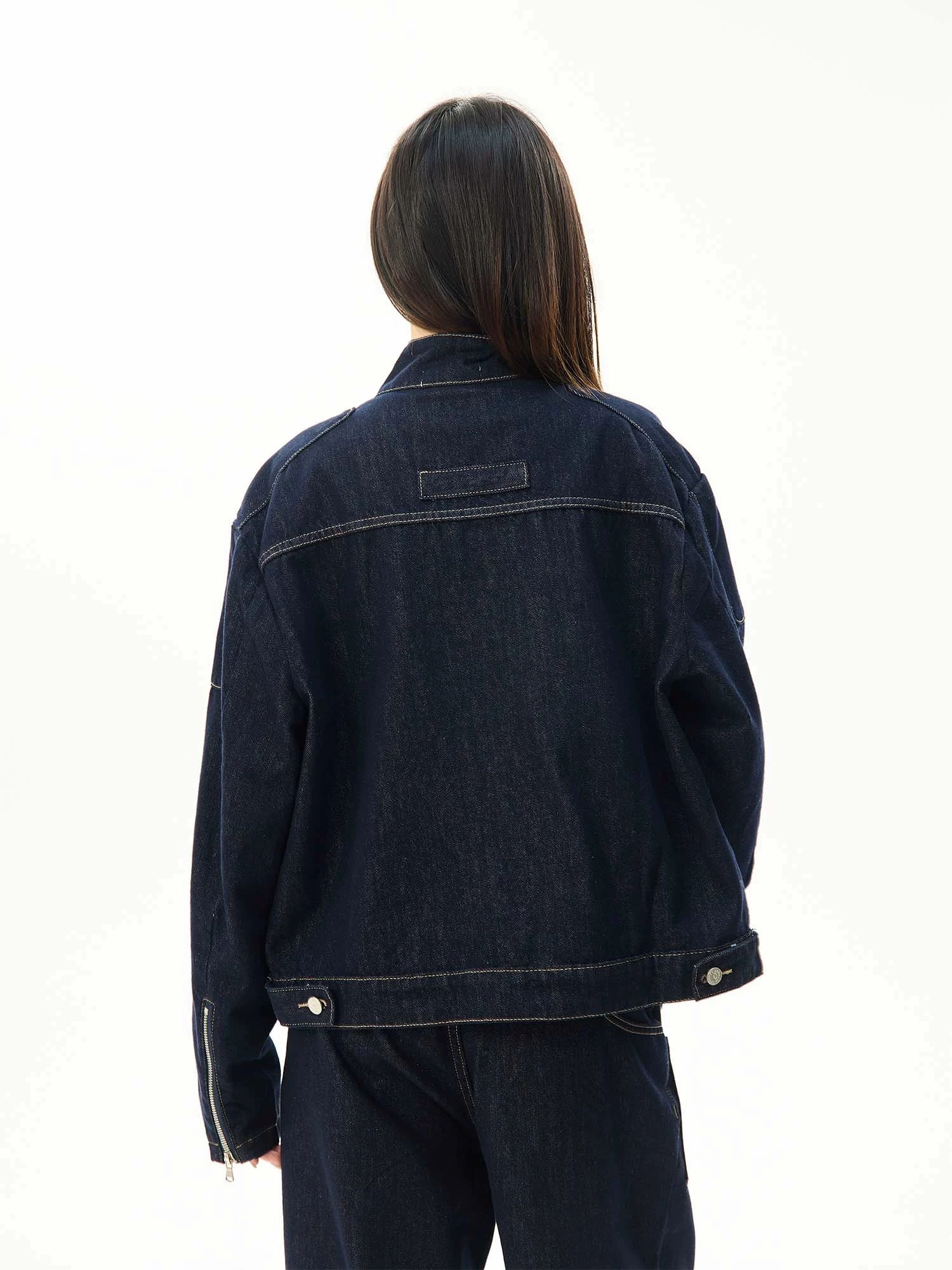 Oversized Contrast Stitch Denim Zip Jacket 8 Oversized Contrast Stitch Denim Zip Jacket - Image 8