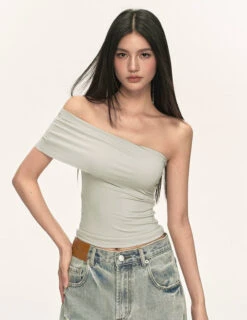 Asymmetric One Shoulder Stretch Knit Top -Modern Wear Shop a65efdd2e87150e1ebfa447709b98b28