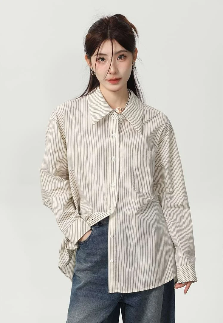 Slim Pinstripe Pocketed Button Shirt 6 Slim Pinstripe Pocketed Button Shirt - Image 6