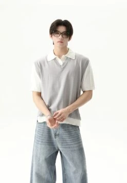 Ribbed Mock Two-Piece Vest Collared Shirt -Modern Wear Shop a6d57731d531c3284d2841019c26979c