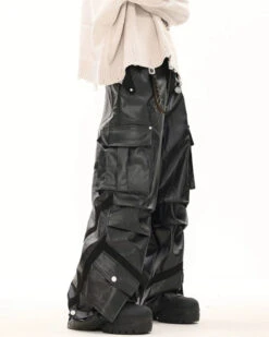 Oversized Cargo Pocket Faux Leather Pants -Modern Wear Shop a6db26a89172703755c751cfe0751067