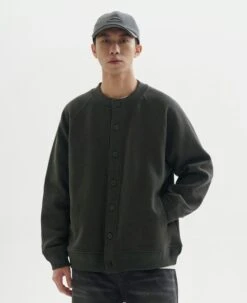 Button-Up Textured Knit Bomber Jacket -Modern Wear Shop a706b25f93ec9db5d457e2ae7d04cf90