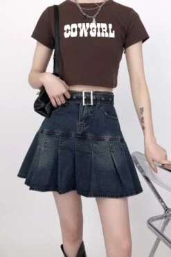 Tier Pleated Mini Denim Skirt With Belt 14 Tier Pleated Mini Denim Skirt With Belt -Modern Wear Shop a7b931821ff8479b8449a9007c11dad0