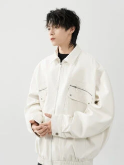 Oversized Leather Collared Bomber Jacket With Zip Pockets -Modern Wear Shop a7bb51b80a2af5b0c263820dcfc8b785