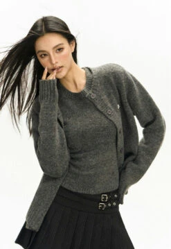 Ribbed Trim Slim Round-Neck Cardigan -Modern Wear Shop a7c16463c06bf5120a219eaf22956910