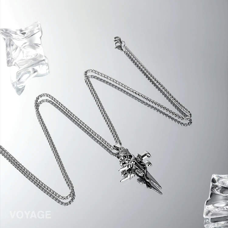 Rose Embellished Cross Pendant Necklace 6 Rose Embellished Cross Pendant Necklace - Image 6