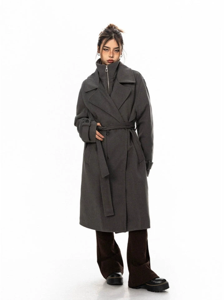 Oversized Belted Double Breasted Coat With Wide Collar 3 Oversized Belted Double Breasted Coat With Wide Collar - Image 3