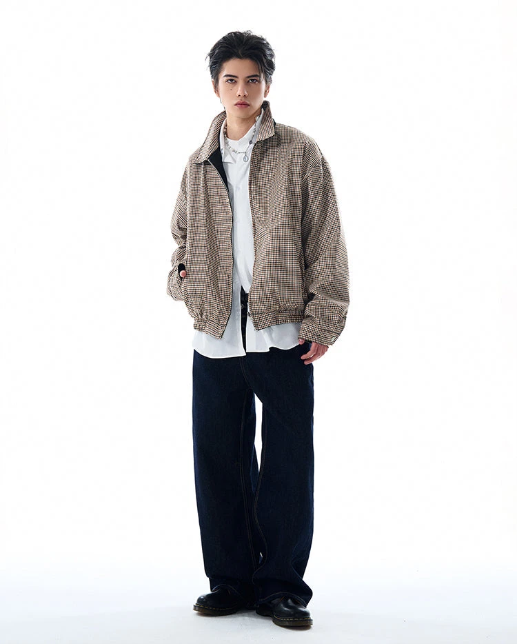 Oversized Houndstooth Reversible Zip Jacket With Elastic Trim 4 Oversized Houndstooth Reversible Zip Jacket With Elastic Trim - Image 4