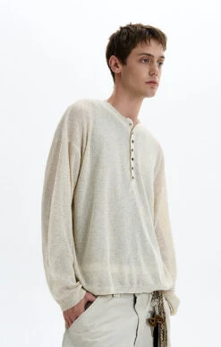 Textured Long Sleeve Sheer Henley Top With Button Detail -Modern Wear Shop a7fd382a061d60bc7013791b1decd0ba