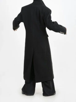 Oversized Velvet-Lapel Long Coat With Metal Buckles -Modern Wear Shop a8330587c5f9d772fdb0a77a2ea390e0
