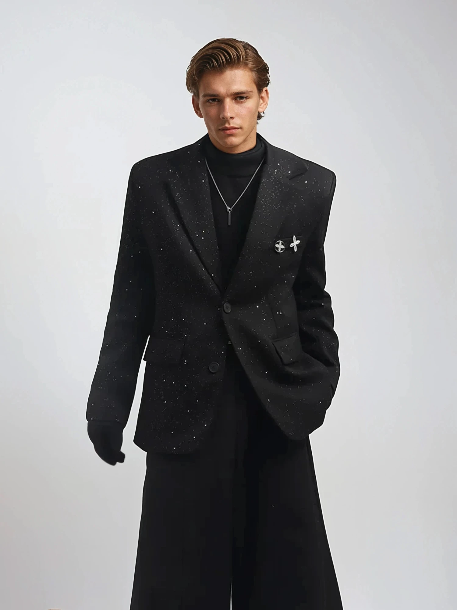 Oversized Starry Speckled Blazer With Pocket Pins 4 Oversized Starry Speckled Blazer With Pocket Pins - Image 4