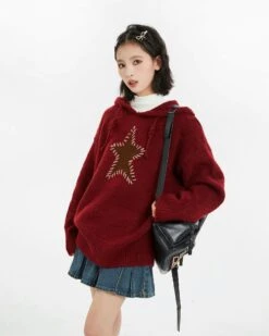 Oversized Star Patchwork Knit Hoodie Sweater -Modern Wear Shop a85474f1339f81a2c977d0020db21f39