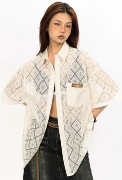 Open Stitch Argyle Pattern Button Top -Modern Wear Shop a886e4cfebc51c84ce08e8617d336e6b